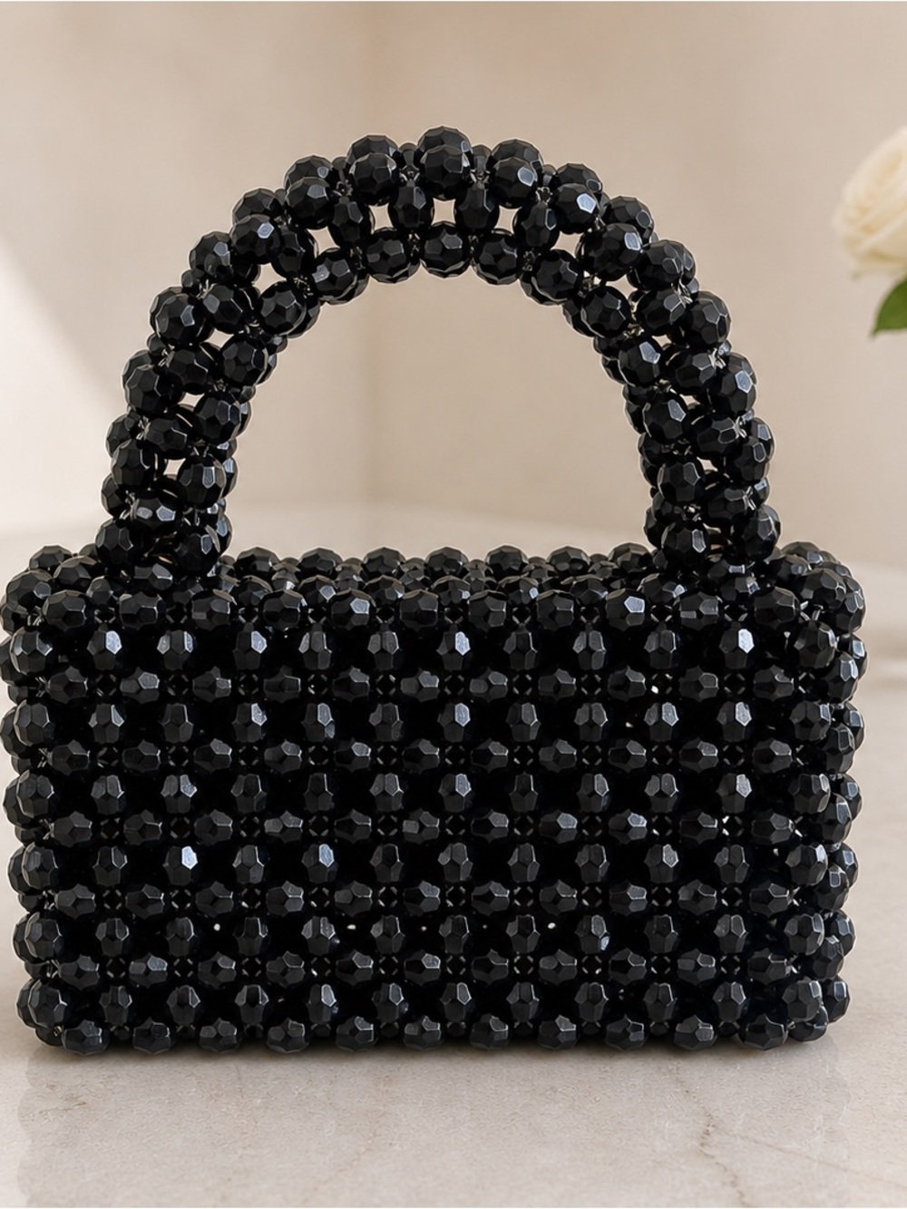 Elegant Black Beaded Mini Tote Bag